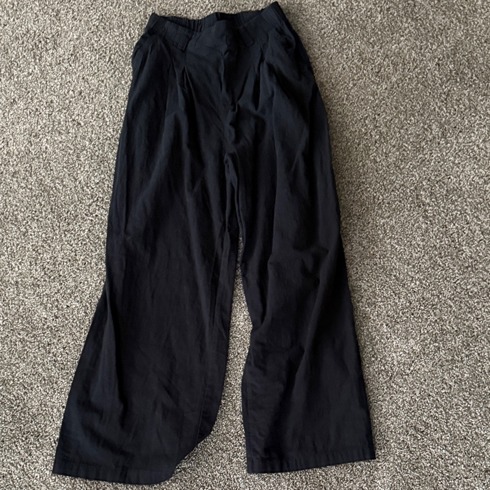 Wide Leg Black Linen Pants